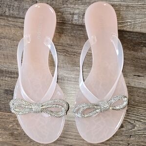 BAMBOO Pink Sandals with Rhinestone Bow